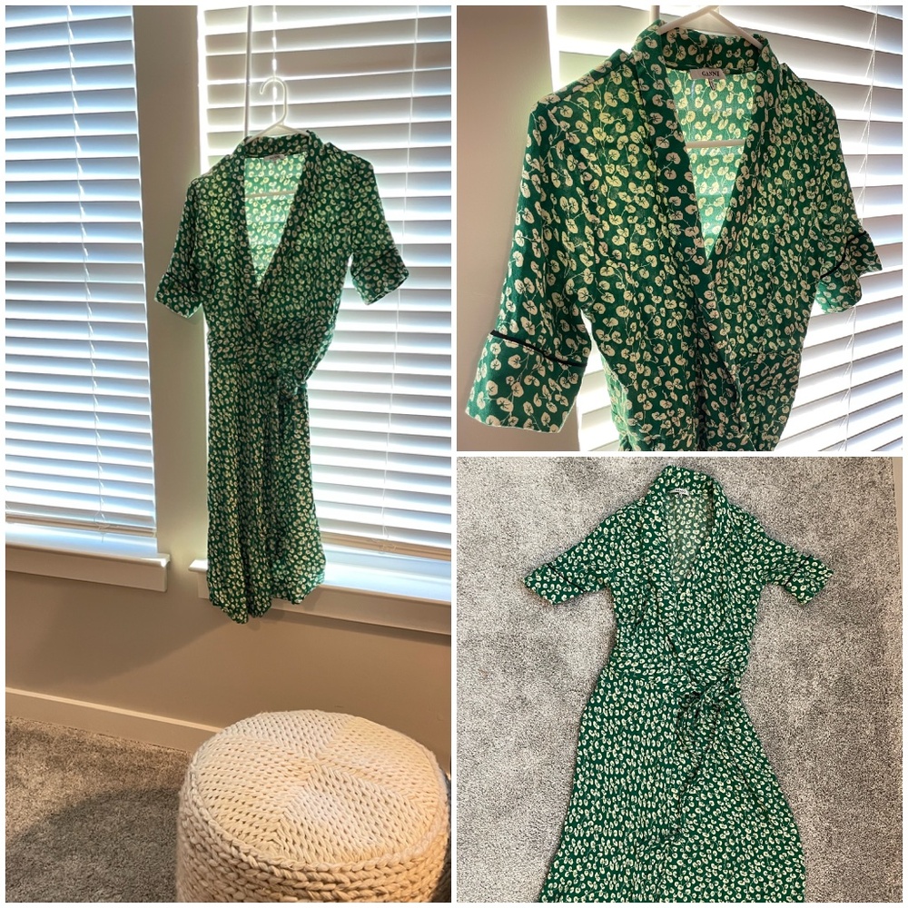 Ganni Dalton crepe wrap dress szS/36 green